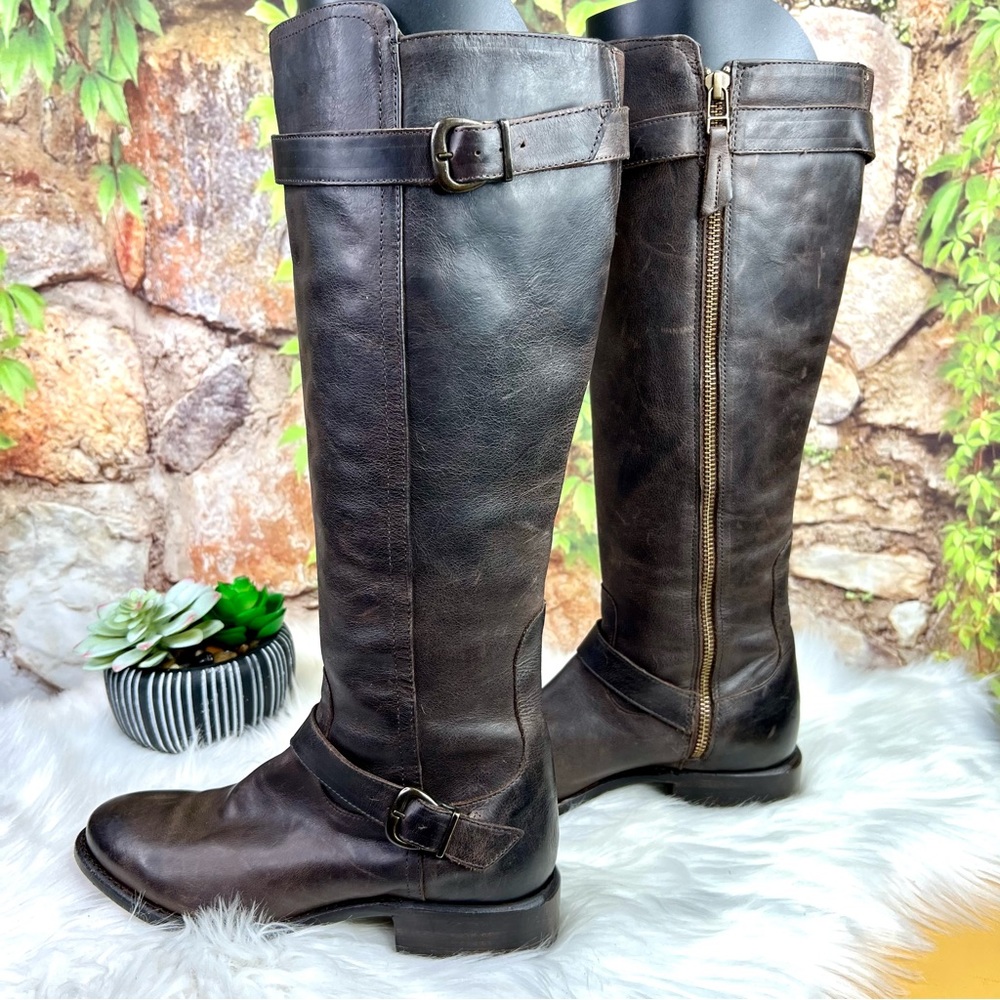 SONORA Quiet Luxury Equestrian Distressed Brown Leather Riding Boots, 6B - Picture 9 of 14